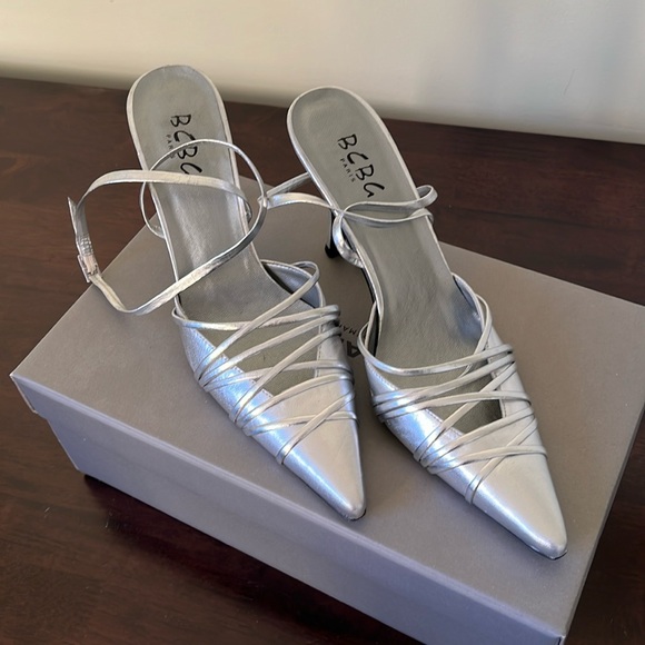 BCBGirls Silver Closed Toe Kitten Heels - Picture 1 of 4